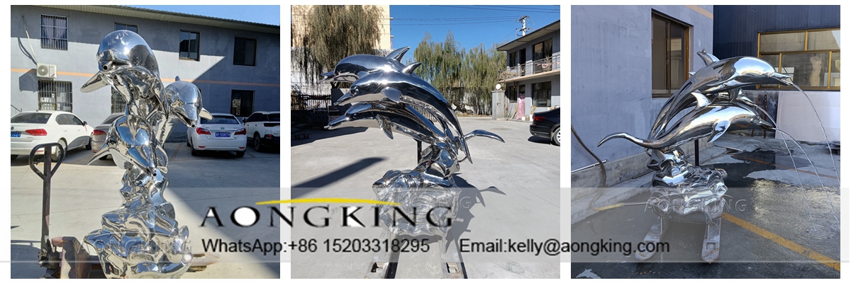 Stainless Steel Mirror Dolphin Sculpture H150cm