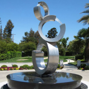 stainless steel abstract sculpture 3-ring fountain