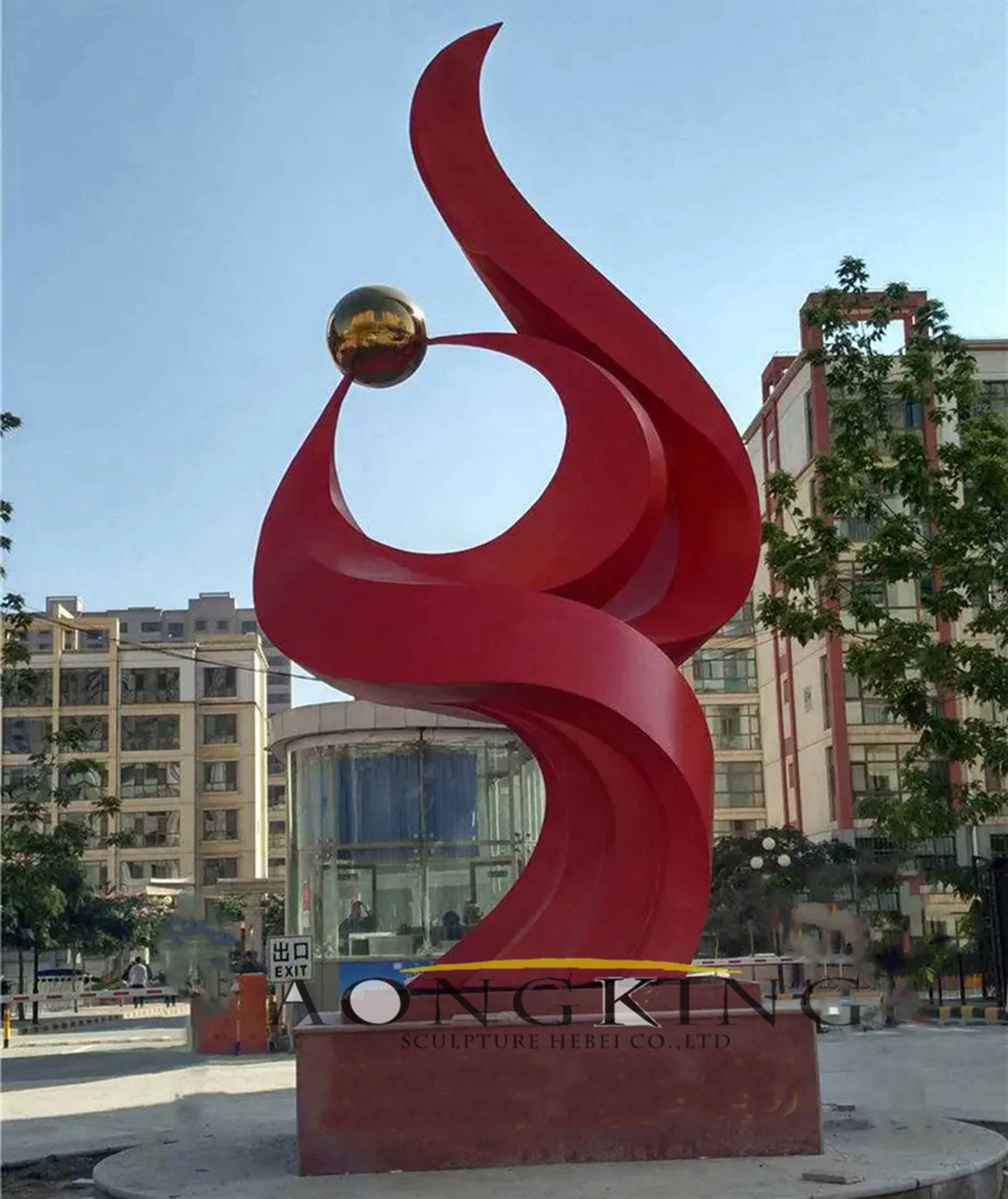 sculpture contemporary red steel art 2
