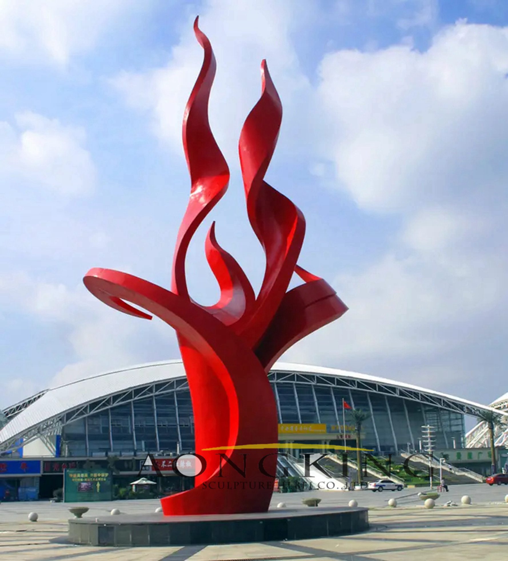 sculpture contemporary red steel art 1